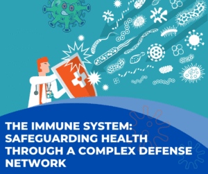 Illustration depicting the immune system's defense mechanisms, with various immune cells and antibodies combating pathogens and foreign substances, representing the body's protection against diseases and infections.